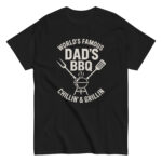 Black T-shirt with World's Famous Dad's BBQ print.