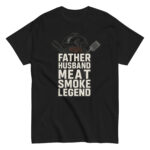 Black T-shirt with BBQ-themed text and design.