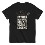 Black T-shirt with BBQ-themed text and design.