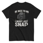 Black t-shirt with camera-themed humorous message
