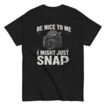 Black t-shirt with camera-themed humorous message