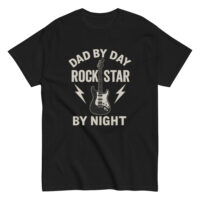 Black t-shirt with 'Dad by Day, Rock Star by Night'