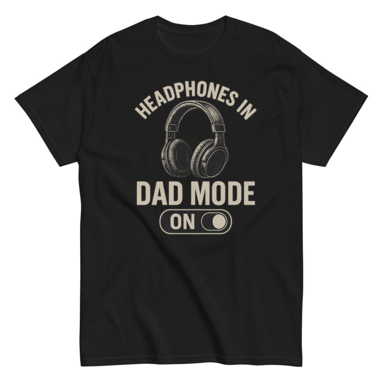 Black shirt with 'Dad Mode On' graphic