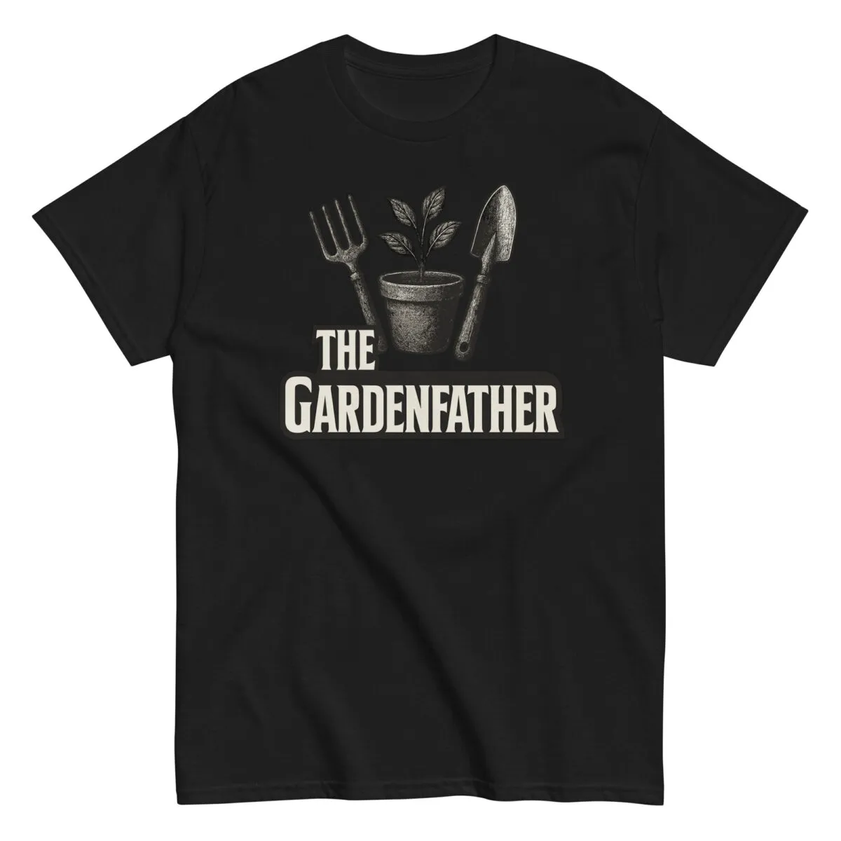 Black t-shirt with gardening pun design