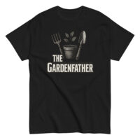 Black t-shirt with gardening pun design