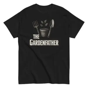Black t-shirt with gardening pun design