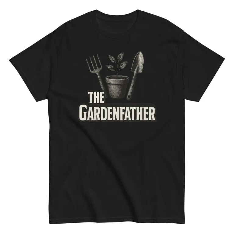 Black t-shirt with gardening pun design