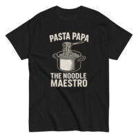 Pasta Papa Noodle Maestro T-shirt with pot graphic.