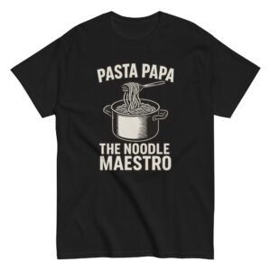 Pasta Papa Noodle Maestro T-shirt with pot graphic.