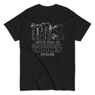 Black t-shirt with tools, DIY message.