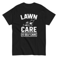 Black shirt with lawn care slogan design