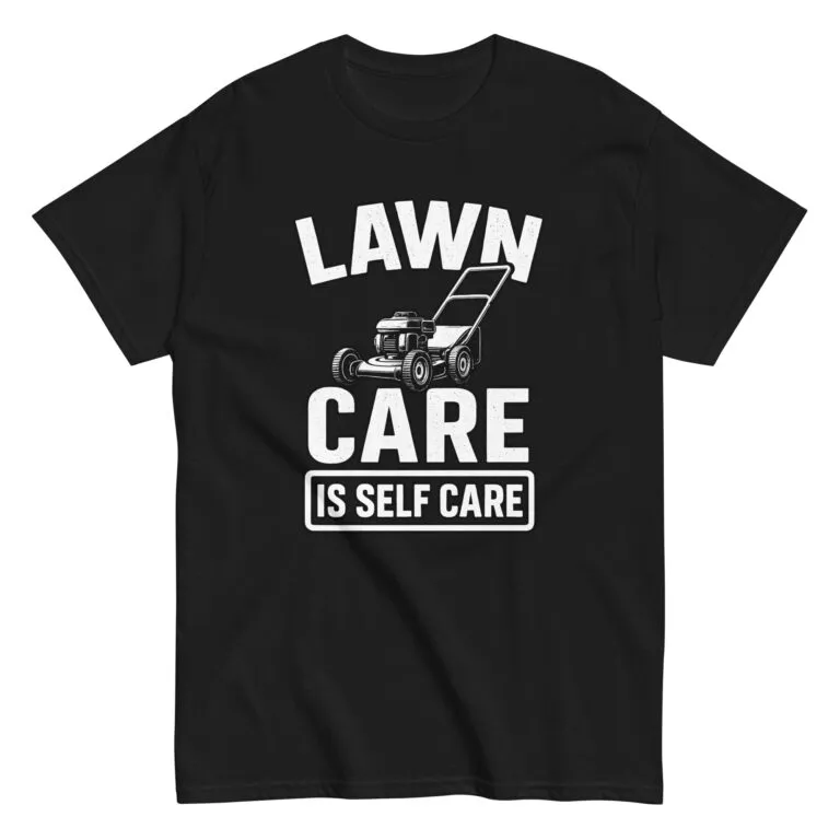 Black shirt with lawn care slogan design