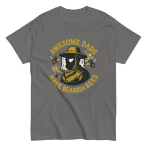 Beekeeper t-shirt with bees and honeycomb design.