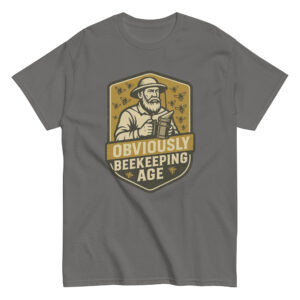 Gray t-shirt with beekeeper illustration and text.