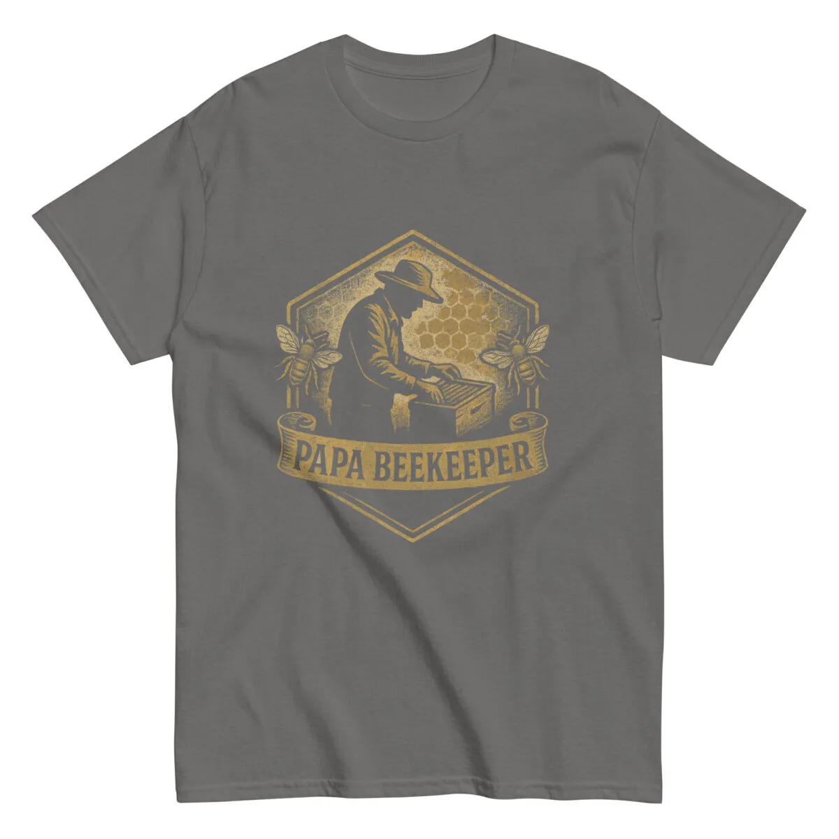Papa Beekeeper t-shirt with beekeeper graphic.