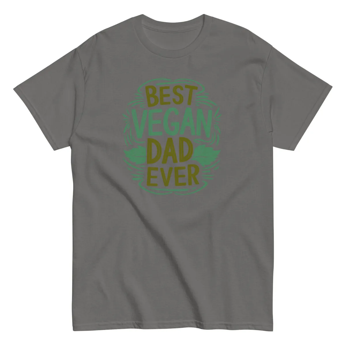 Gray t-shirt with 'Best Vegan Dad Ever' design.