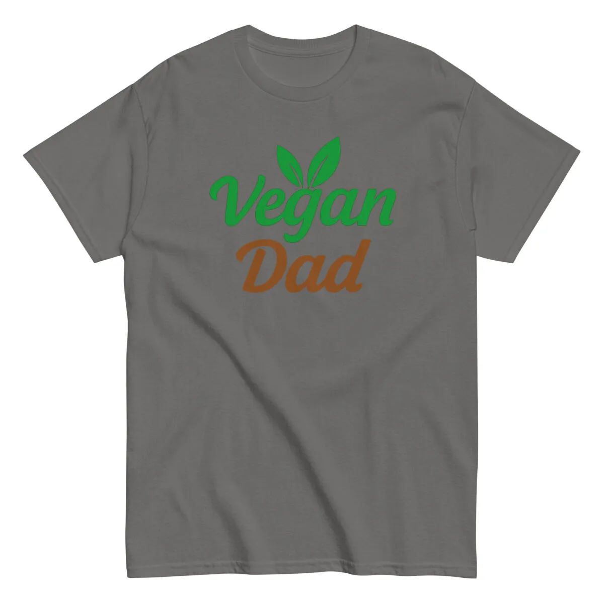 Gray t-shirt with 'Vegan Dad' design.