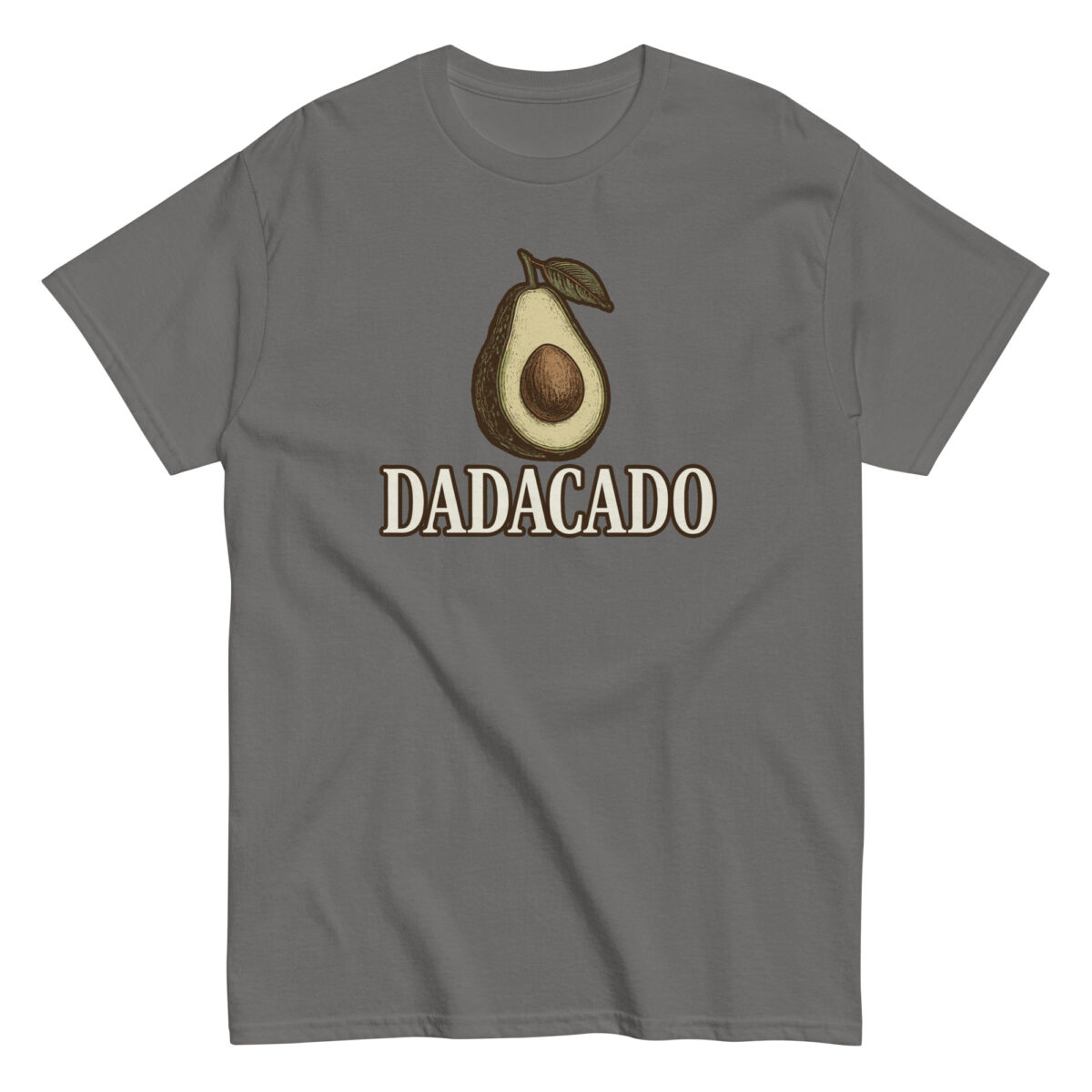 Gray t-shirt with avocado and 'Dadacado' text.