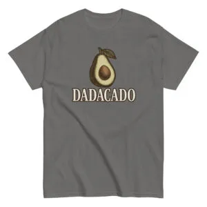 Gray t-shirt with avocado and 'Dadacado' text.
