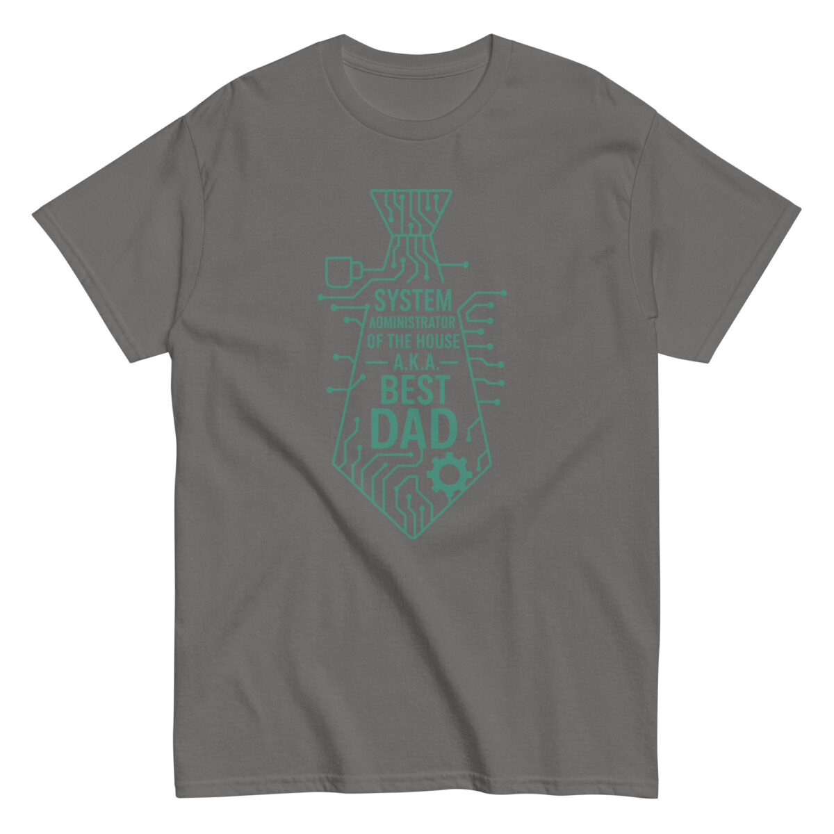 Gray t-shirt with 'Best Dad' circuit design.