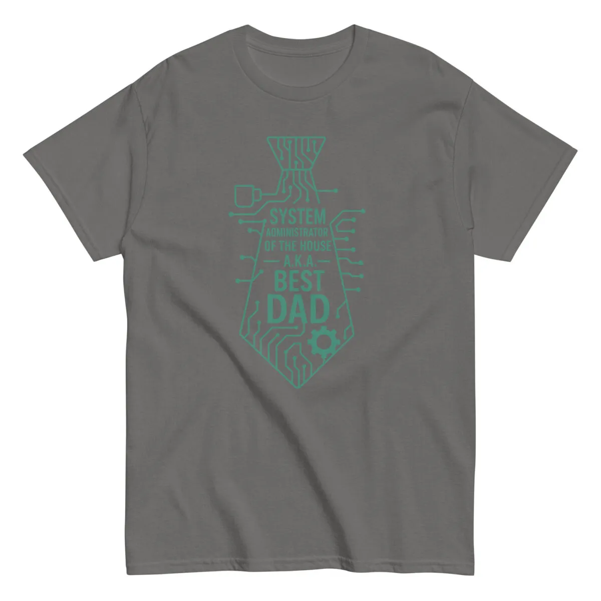 Gray t-shirt with 'Best Dad' circuit design.