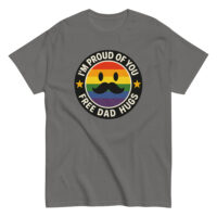 Gray t-shirt with pride mustache design.