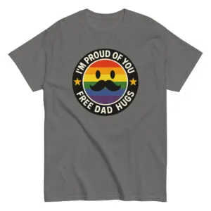 Gray t-shirt with pride mustache design.