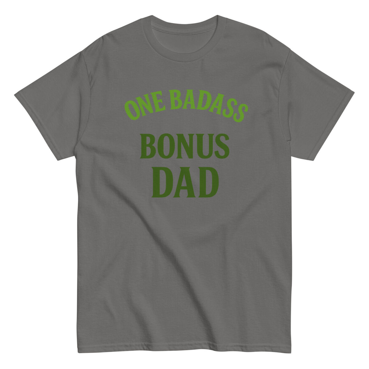 Gray T-shirt with 'One Badass Bonus Dad' print