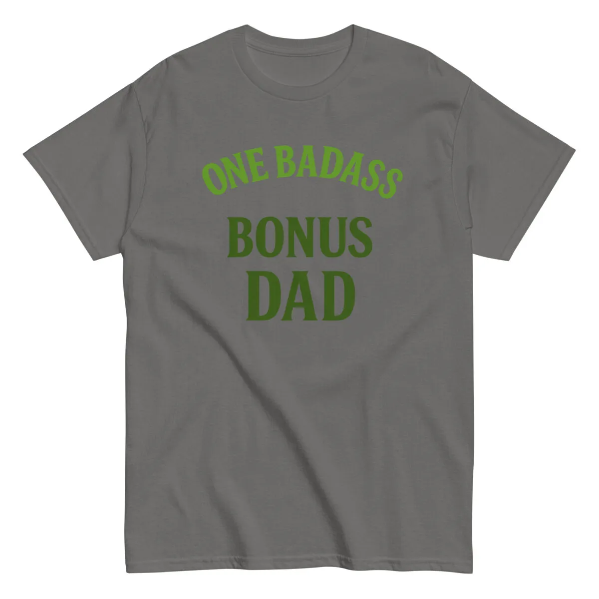 Gray T-shirt with 'One Badass Bonus Dad' print
