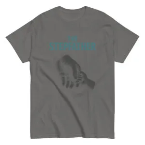 Gray shirt with 'The Stepfather' and holding hands graphic.