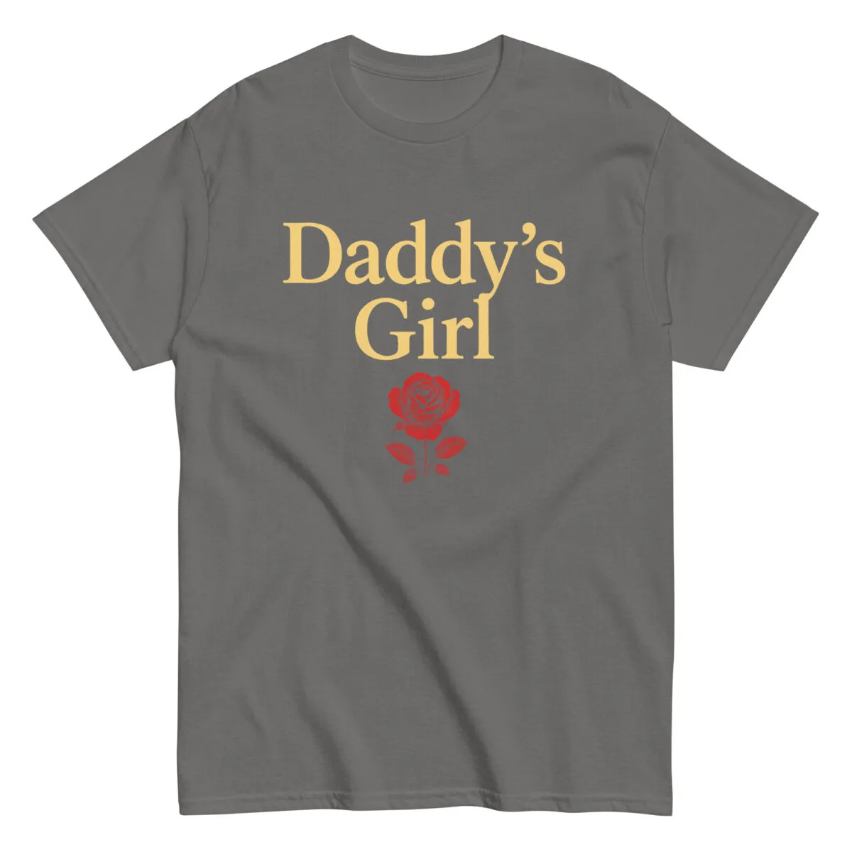 Gray t-shirt with 'Daddy's Girl' and rose design.