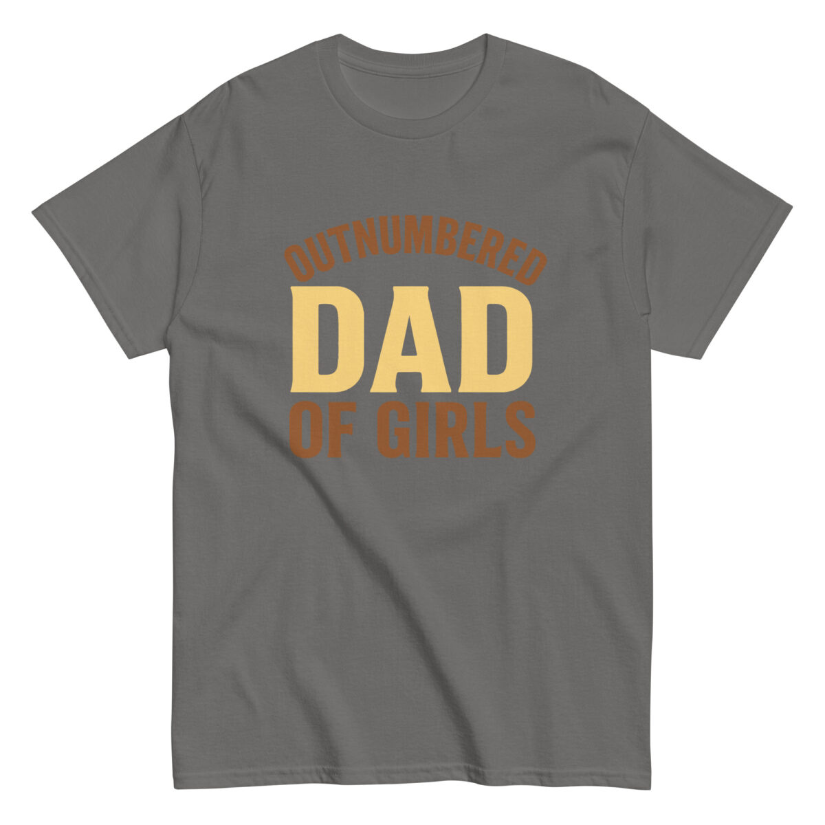 Gray t-shirt with 'Outnumbered Dad of Girls'