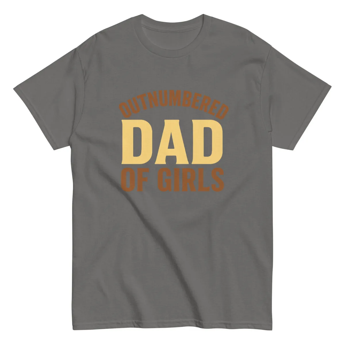 Gray t-shirt with 'Outnumbered Dad of Girls'