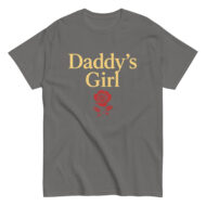 Gray t-shirt with 'Daddy's Girl' and red rose.