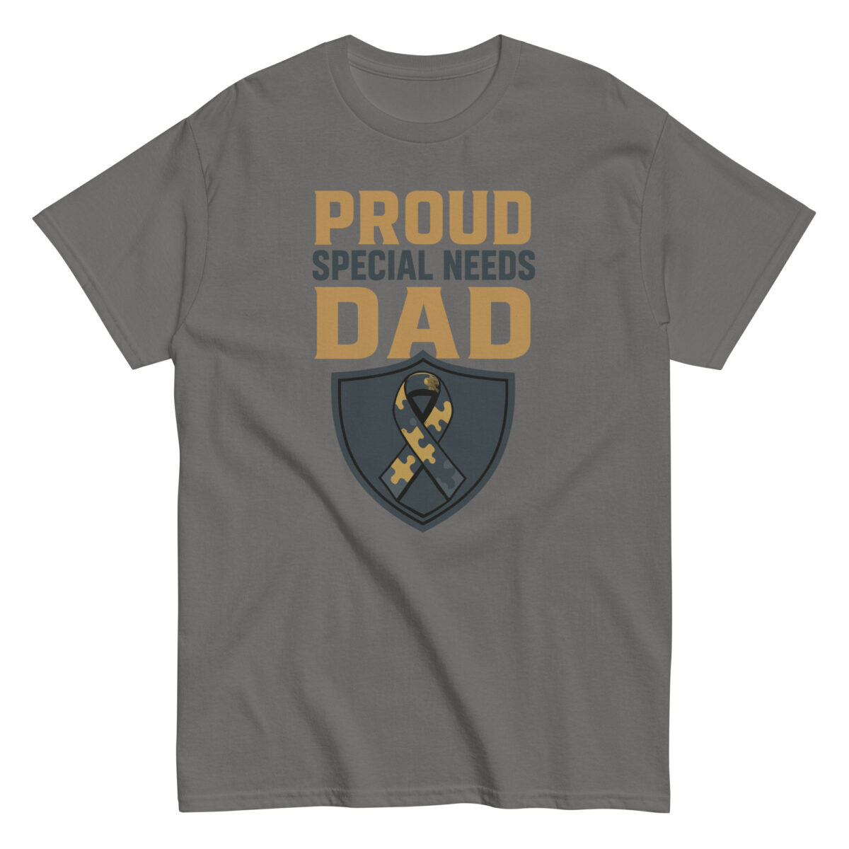 Gray T-shirt with 'Proud Special Needs Dad' text