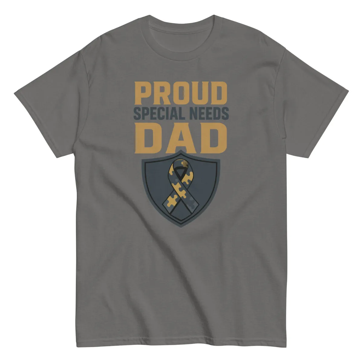 Gray T-shirt with 'Proud Special Needs Dad' text