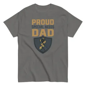 Gray T-shirt with 'Proud Special Needs Dad' text