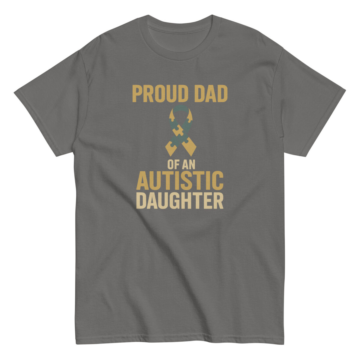 Gray shirt: Proud dad of autistic daughter design.