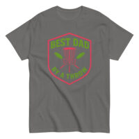 Gray t-shirt with 'Best Dad By a Throw' design.