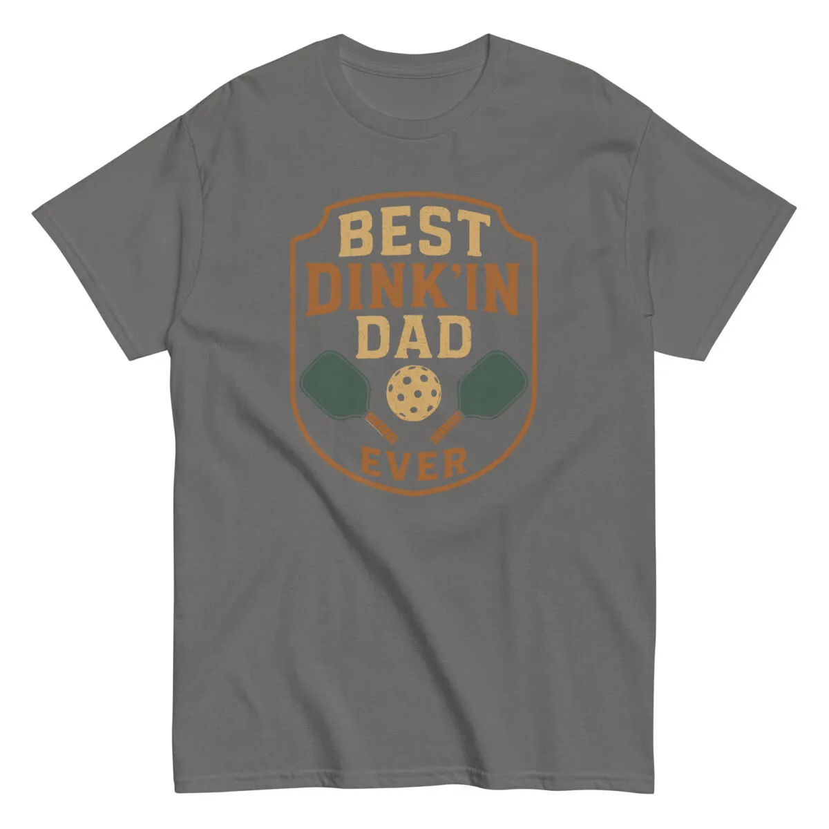 Gray shirt with 'Best Dink'in Dad' design.