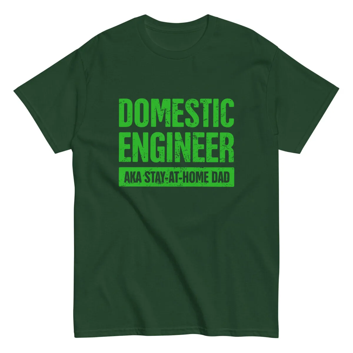 Green T-shirt with 'Domestic Engineer' text in green.