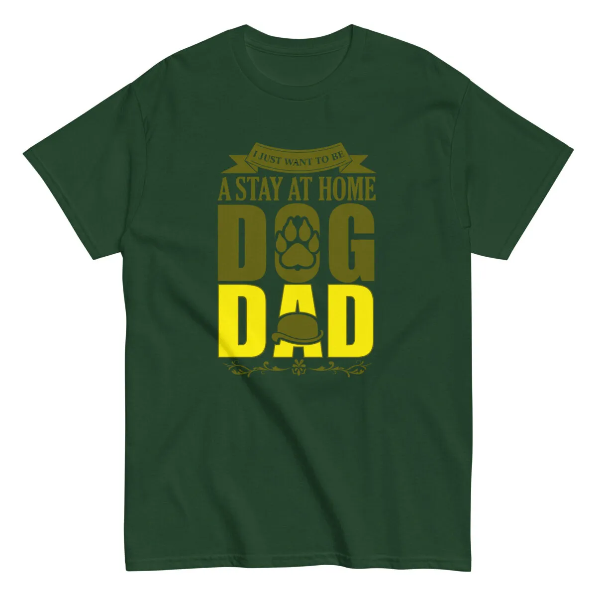Green shirt with 'Stay at Home Dog Dad' design