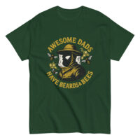Green shirt with beekeeping dad design.