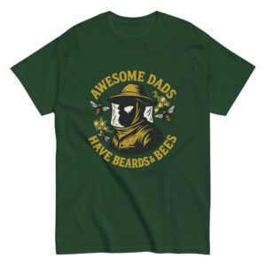 Green shirt with beekeeping dad design.