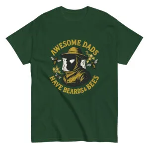 Green shirt with beekeeping dad design.
