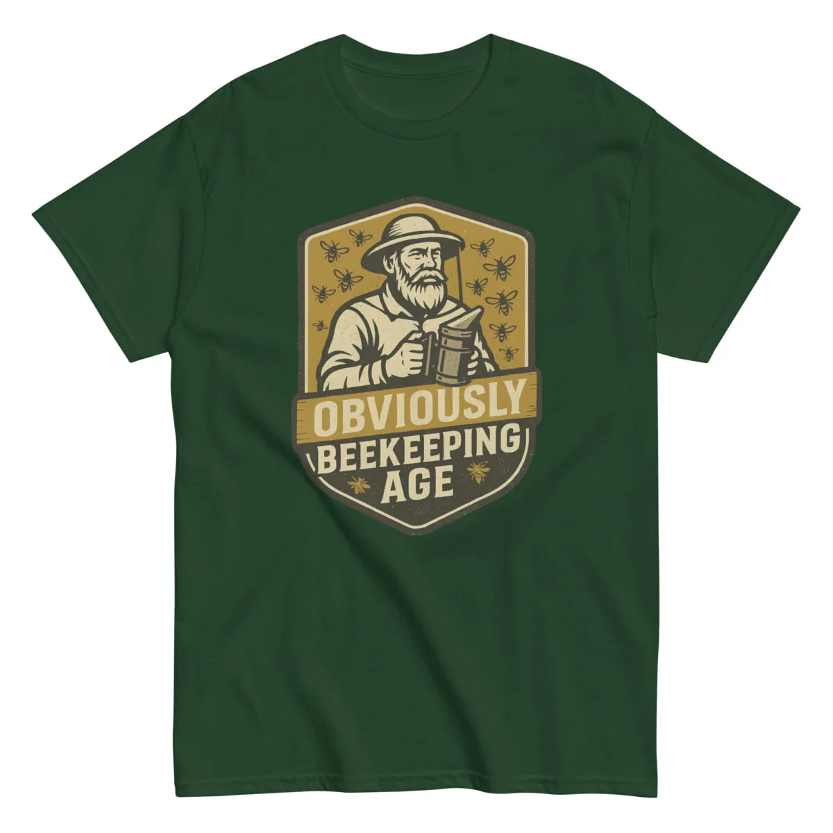 T-shirt with beekeeping age design and bearded man
