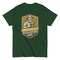 T-shirt with beekeeping age design and bearded man