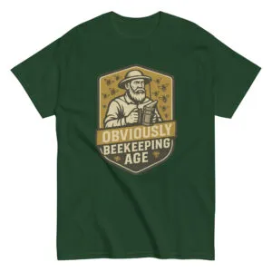T-shirt with beekeeping age design and bearded man