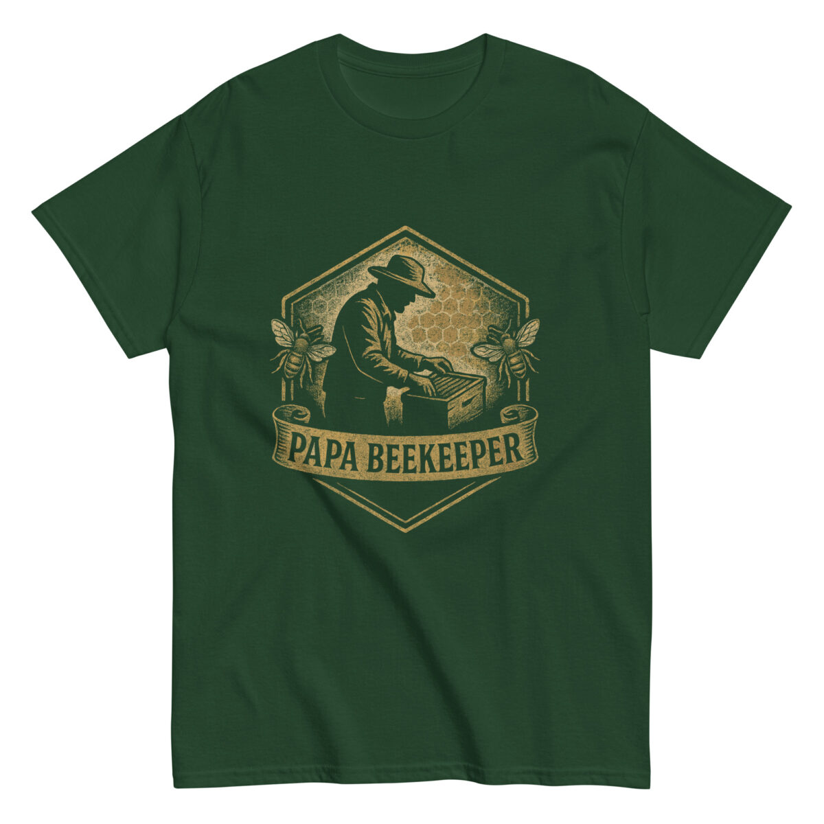 Green shirt with Papa Beekeeper design