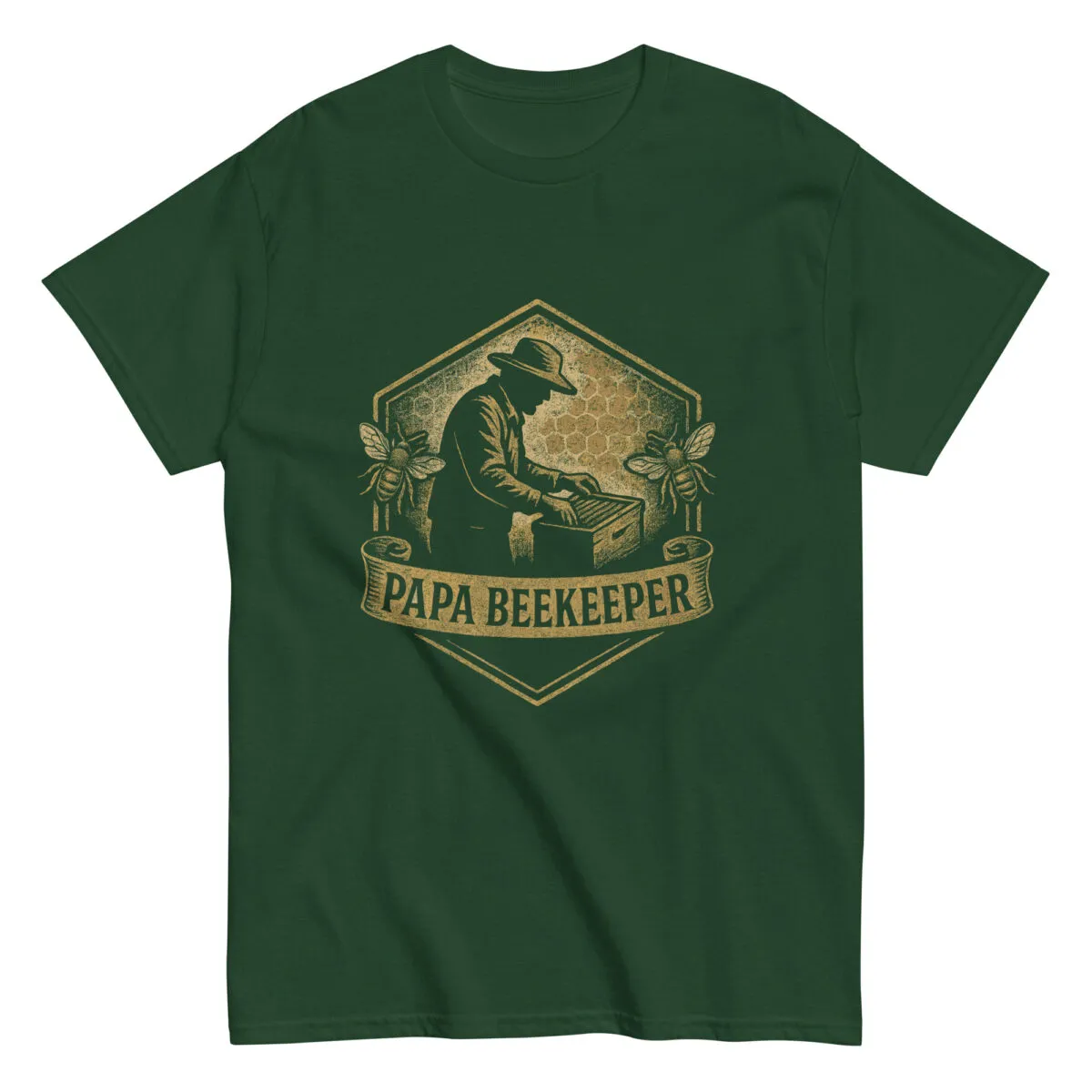 Green shirt with Papa Beekeeper design
